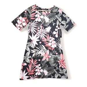 Tango Mango Floral Print Dress Size S Short Sleeve Black‎ Pink Casual Travel